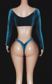 Velvet long sleeve thong set 