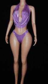 Metallic draped thong set