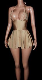 Flared lace trim mini w/stones