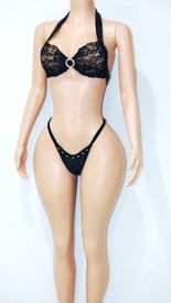 Velvet/lace trim thong set
