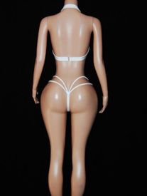 Double strap lace trim thong set