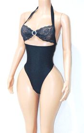 Navy blue monokini w/lace