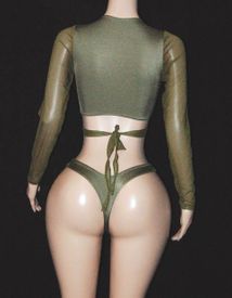 Long sleeve wrap thong set 