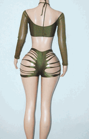 Long sleeve slashed short set 