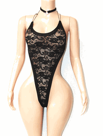 Lace string back monokini w/chocker 