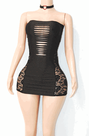Lace/lycra tube  mini w/choker 