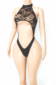 High neck lace trim monokini