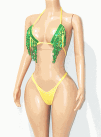Fringe thong set w/stones