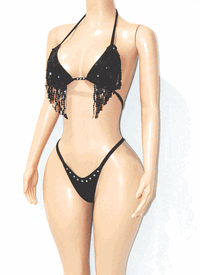 Fringe thong set w/stones