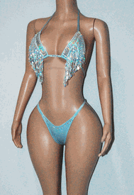 Fringe thong set w/stones
