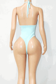 Lace overlay halter monokini 