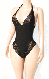 Wide lace trim monokini