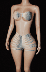 Slashed short set w/rhinestone buckle