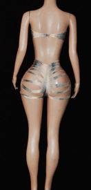 Slashed short set w/rhinestone buckle