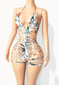 Slashed biker print romper 
