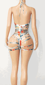 Slashed biker print romper 