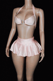 Pleated sk set w/rhinestone buckle