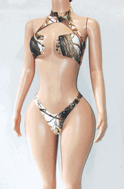 High neck camouflage thong set w/stones