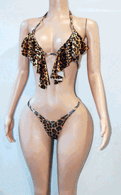 Lycra/velvet ruffle thong set w/tones