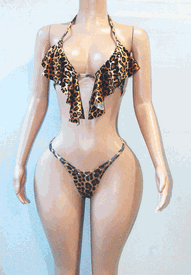 Lycra/velvet ruffle thong set w/tones