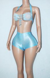 Lace/lycra short set w/stones