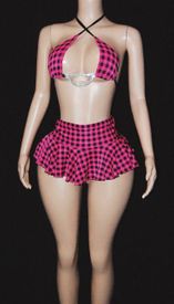 Plaid ruffle sk set 