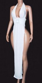 Rhinestone square high slit gown