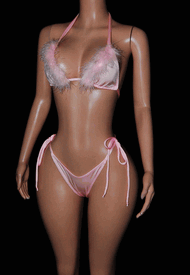 Silver/pink fur thong set 