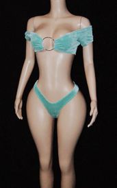 Velvet cap sleeve thong set w/ring