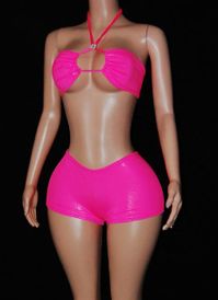Wet look short set 