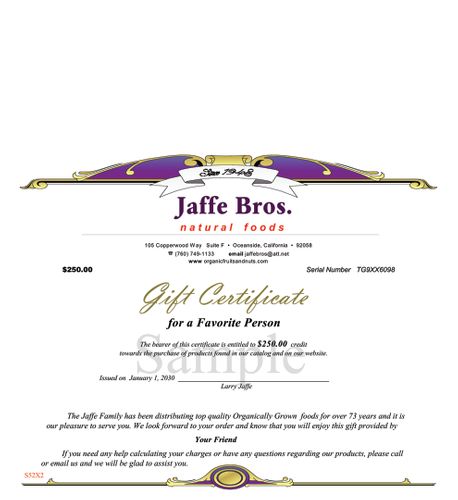 $250.00 Gift Certificate