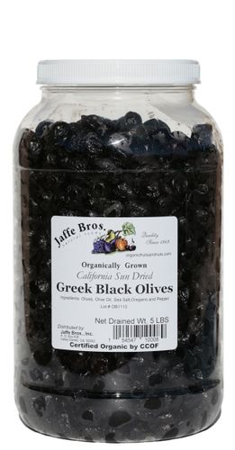 Organic Sun Dried - GREEK BLACK OLIVES - 5 LB Plastic Container