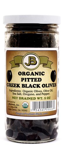 Organic Sun Dried - PITTED GREEK BLACK OLIVES - 12/ 5 oz Jars - Out of Stock