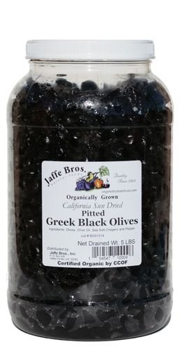 Organic Sun Dried - PITTED GREEK BLACK OLIVES - 5 LB Plastic Container