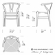 CH24 Wishbone Chair, Navy Blue, Natural Paper Cord Seat
