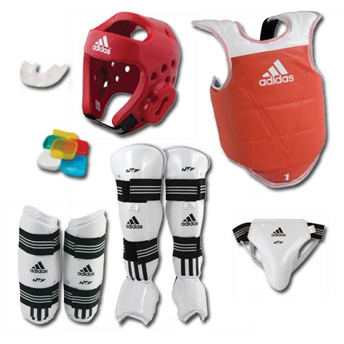 ADIDAS COMPLETE TAEKWONDO SPARRING GEAR SET WITH SHIN INSTEP on sale