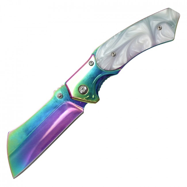 BUCKSHOT THUMB OPEN SPRING ASSISTED PEARL HANDLE KNIFE on sale