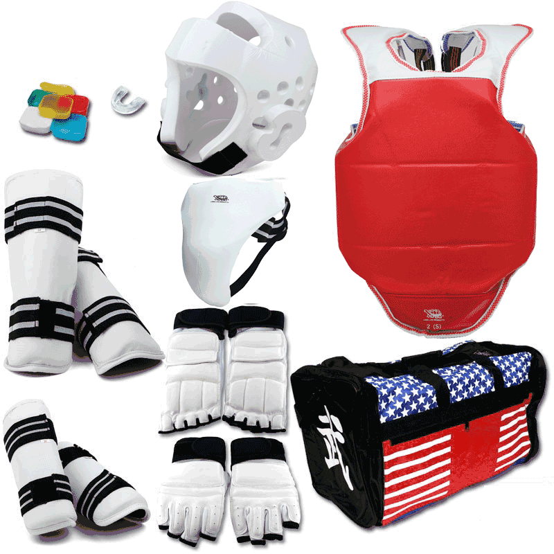 COMPLETE TAEKWONDO VINYL SPARRING GEAR SET WITH SHIN HAND AND FOOT