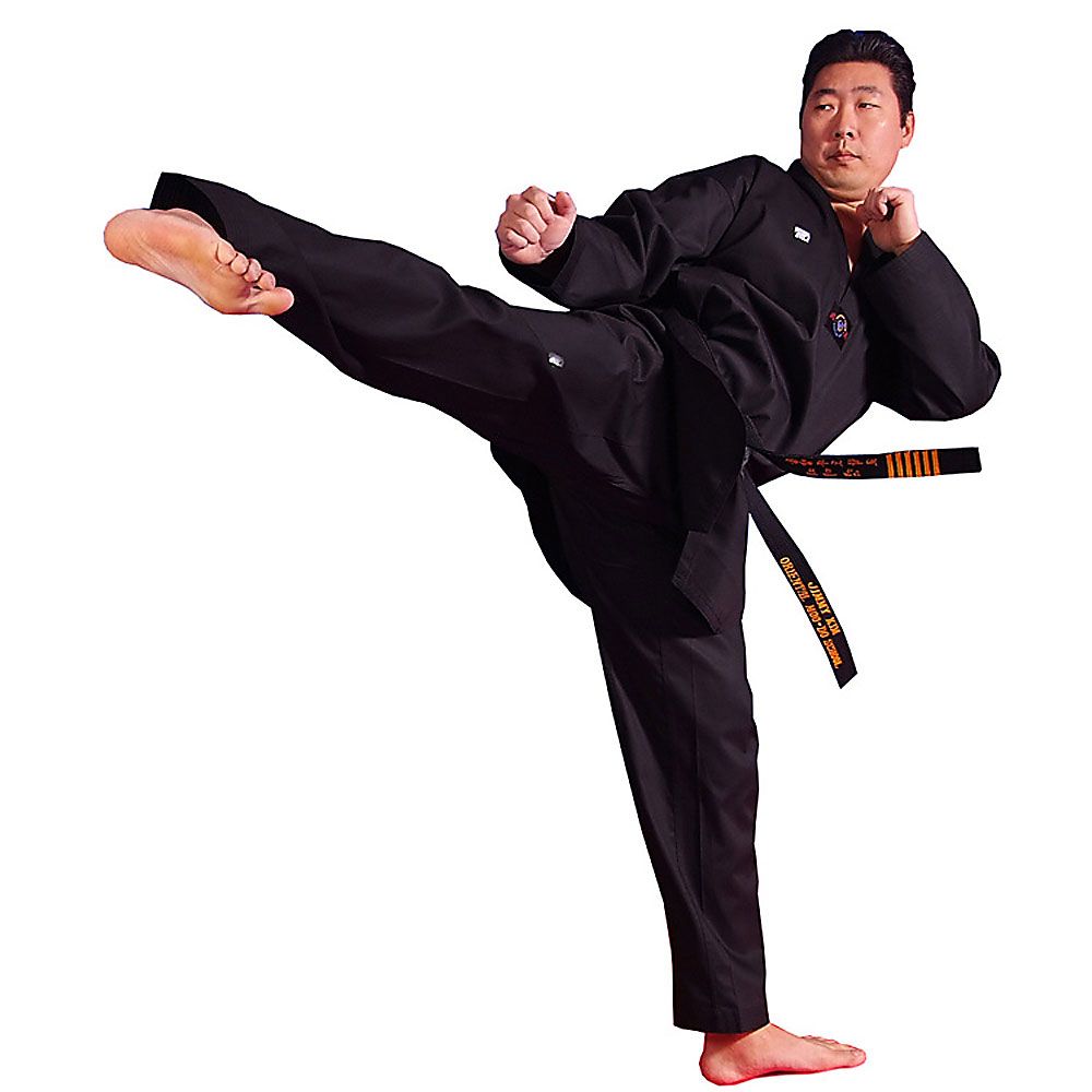 DELUXE RIBBED BLACK TKD UNIFORM on sale only 27.45