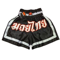 GTMA KICK BOXING SHORTS BLACK SILVER RED
