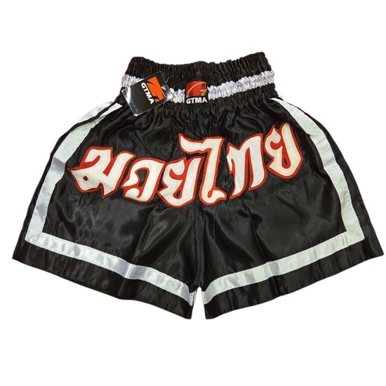 GTMA KICK BOXING SHORTS BLACK SILVER RED