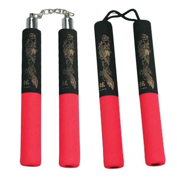 RED & BLACK RUBBER FOAM NUNCHAKU on sale only $8.95