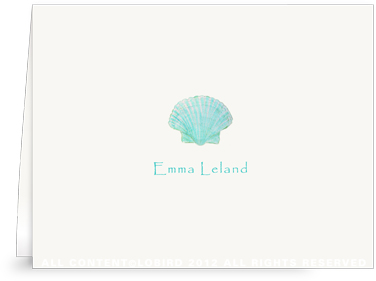 Aqua Green Scallop Sea Shell - Kids - Folded Note Cards