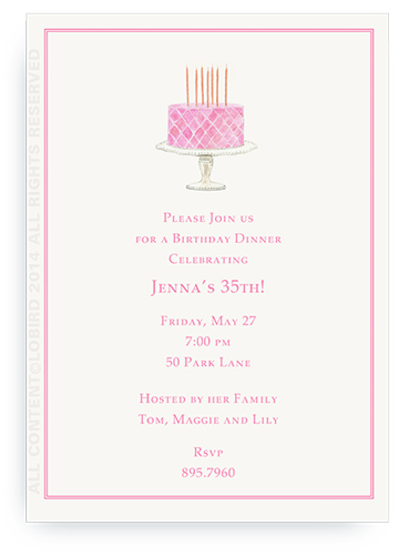 Beaded Birthday Cake-  Pink - Invitations