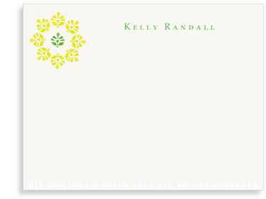 Block Print Flower - Green/Yellow - Flat Note Cards