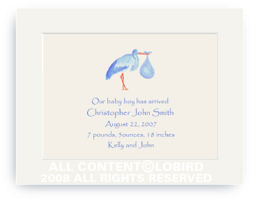 Blue Stork Standing - Baby Announcements