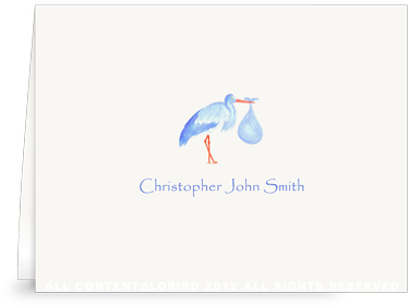 Blue Stork Standing - Folded Note Cards
