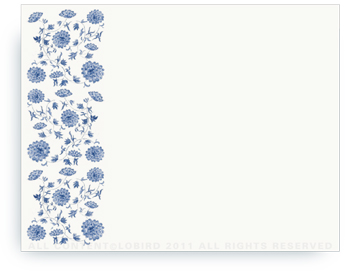 Chinese Floral Tapestry - Blue - Non-Personalized Note Cards (4.25" x 5.5")