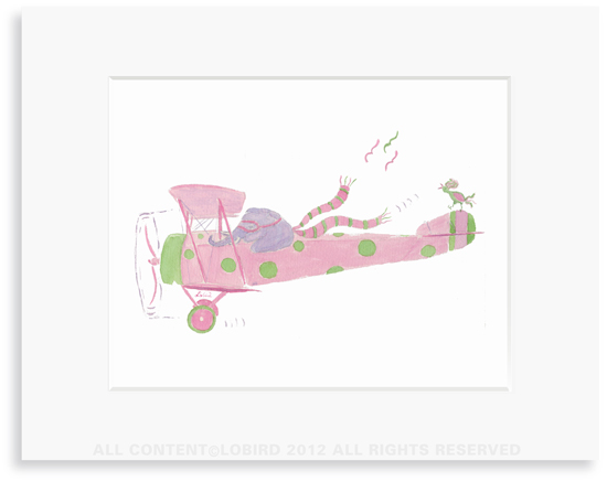 Elephant Flying Plane - 8 x 10 Print in 11 x 14 Mat  
