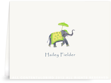 Festive Elephant - Green/Yellow - Folded Note Cards